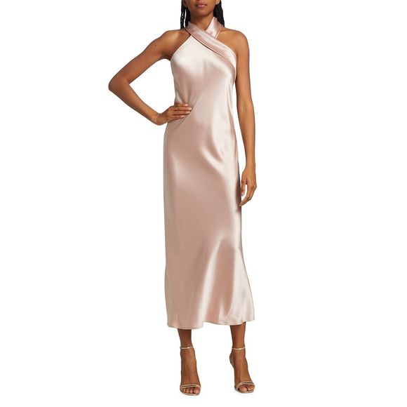 Galvan London Dresses & Skirts - Galvan Pandora Satin Halterneck Midi-Dress